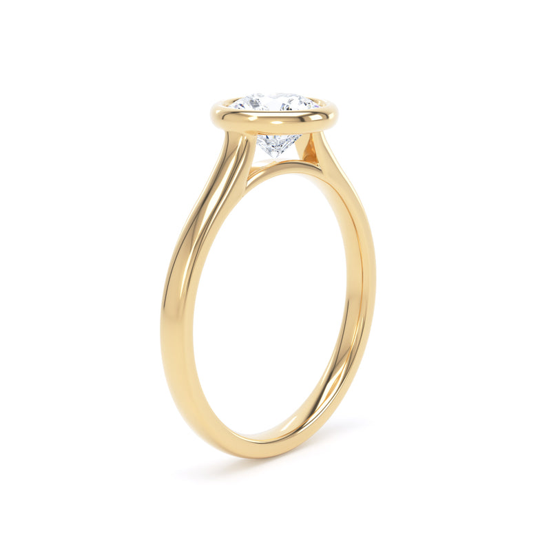 Round Brilliant Bezel Set Solitaire Diamond Ring In 18K Solid Gold