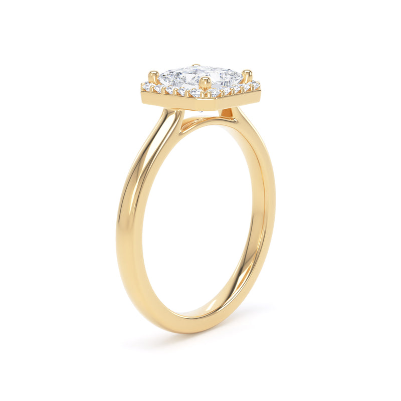 Princess Diamond Halo Ring In 18K Solid Gold