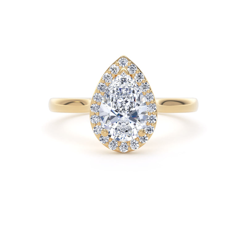 Pear Cut Diamond Halo Ring In 18K Solid Gold