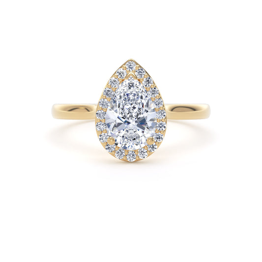Pear Cut Diamond Halo Ring In 18K Solid Gold
