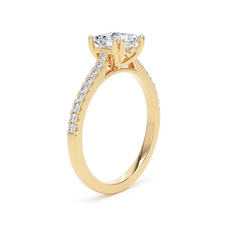 Princess Diamond Eight Prong Solitaire Ring With Encrusted Band In 18K Solid Gold