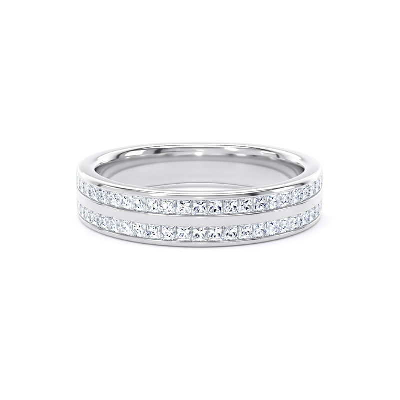 Princess Diamonds Double Row Channel Set Eternity Band In 18K Solid Gold