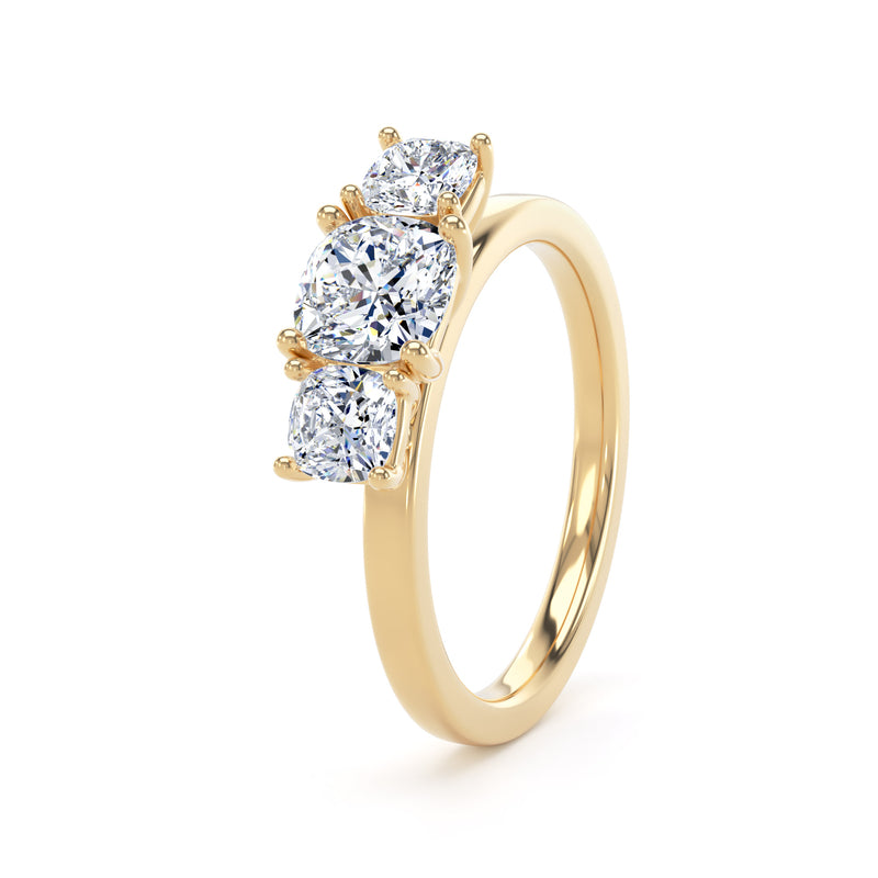 Cushion Cut Diamond Trilogy Ring In 18K Solid Gold