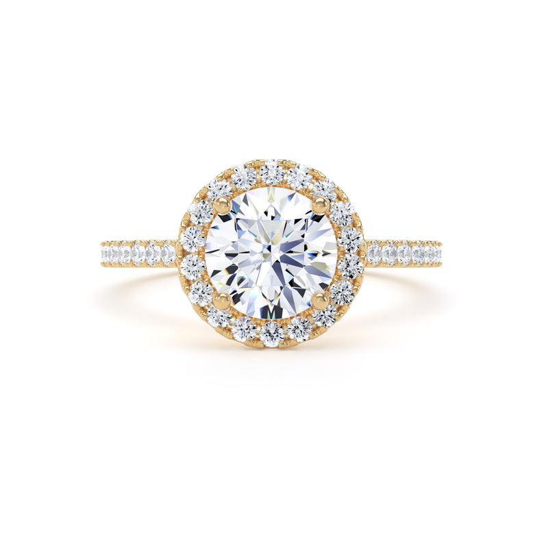 Round Brilliant Cut Diamond Halo Ring With Encrusted Band In 18K Solid Gold
