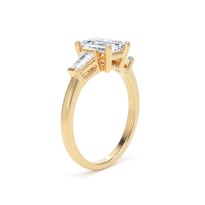 Emerald Cut Trilogy Diamond Ring In 18K Solid Gold