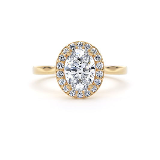 Oval Diamond Halo Ring In 18K Solid Gold