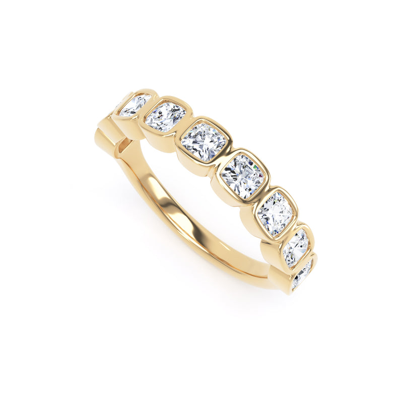 Cushion Cut Bezel Set Diamond Half Eternity Band In 18K Solid Gold