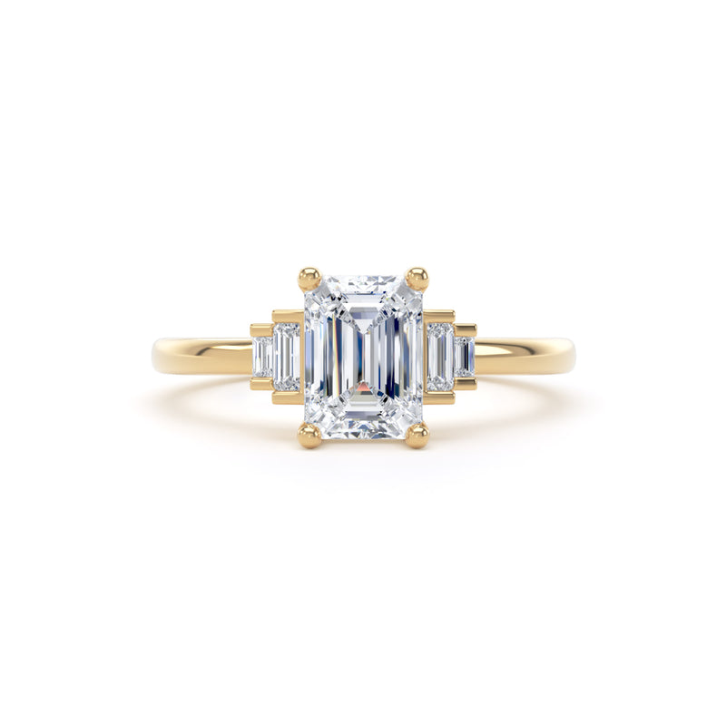 Emerald Cut Five Stone Diamond Ring In 18K Solid Gold