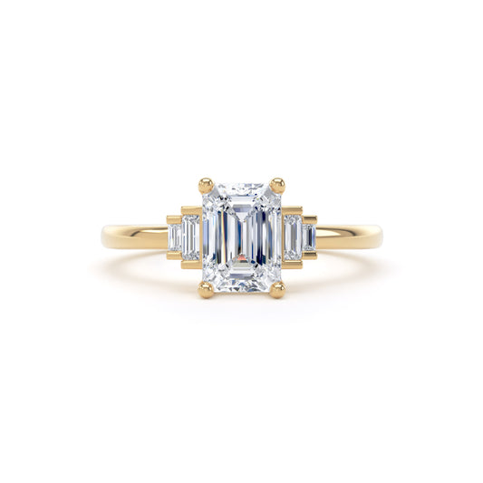 Emerald Cut Five Stone Diamond Ring In 18K Solid Gold
