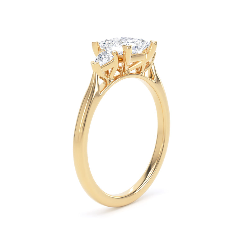Princess & Twin Pear Diamond Trilogy Ring In 18K Solid Gold