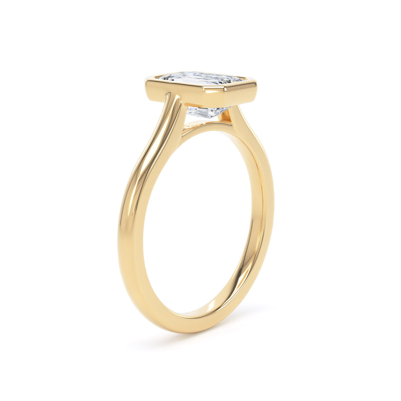 Emerald Cut Bezel Set Diamond Solitaire Ring In 18K Solid Gold