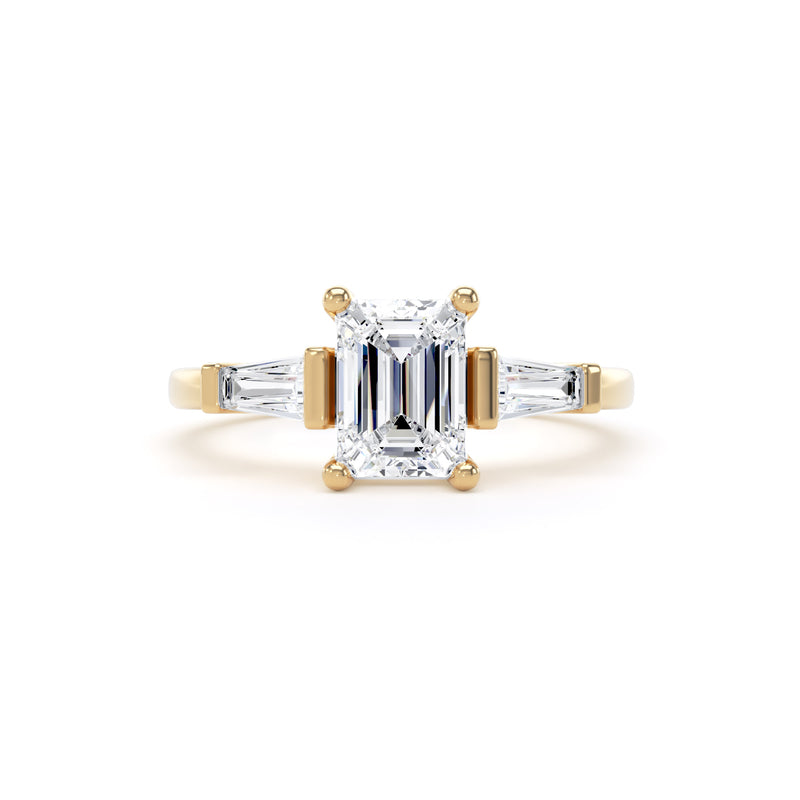 Emerald Cut Trilogy Diamond Ring In 18K Solid Gold