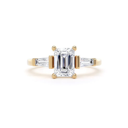 Emerald Cut Trilogy Diamond Ring In 18K Solid Gold