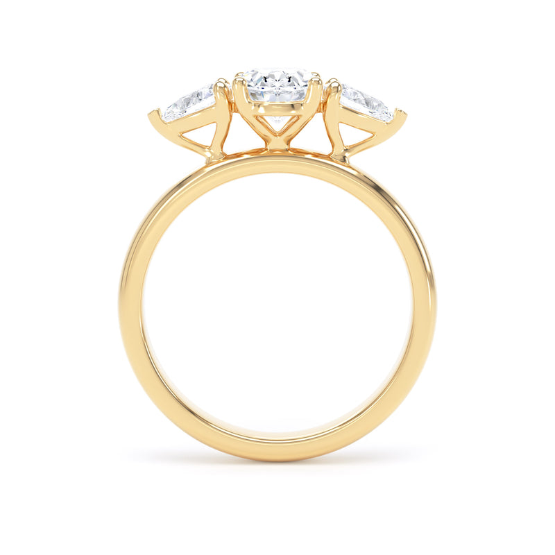 Oval & Twin Pear Diamond Trilogy Ring In 18K Solid Gold