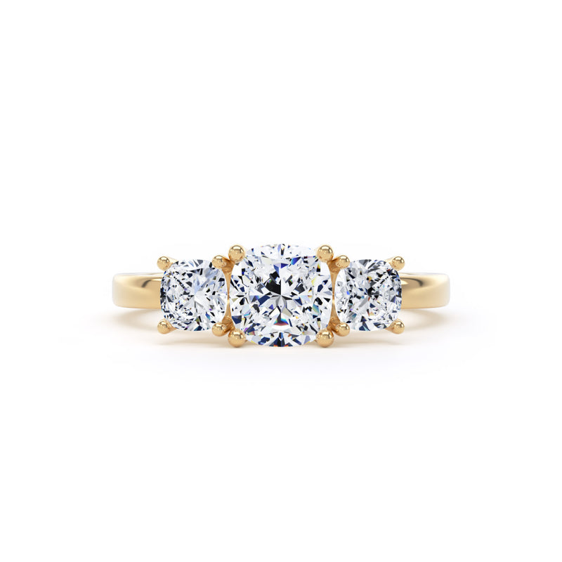 Cushion Cut Diamond Trilogy Ring In 18K Solid Gold