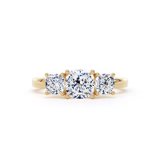 Cushion Cut Diamond Trilogy Ring In 18K Solid Gold