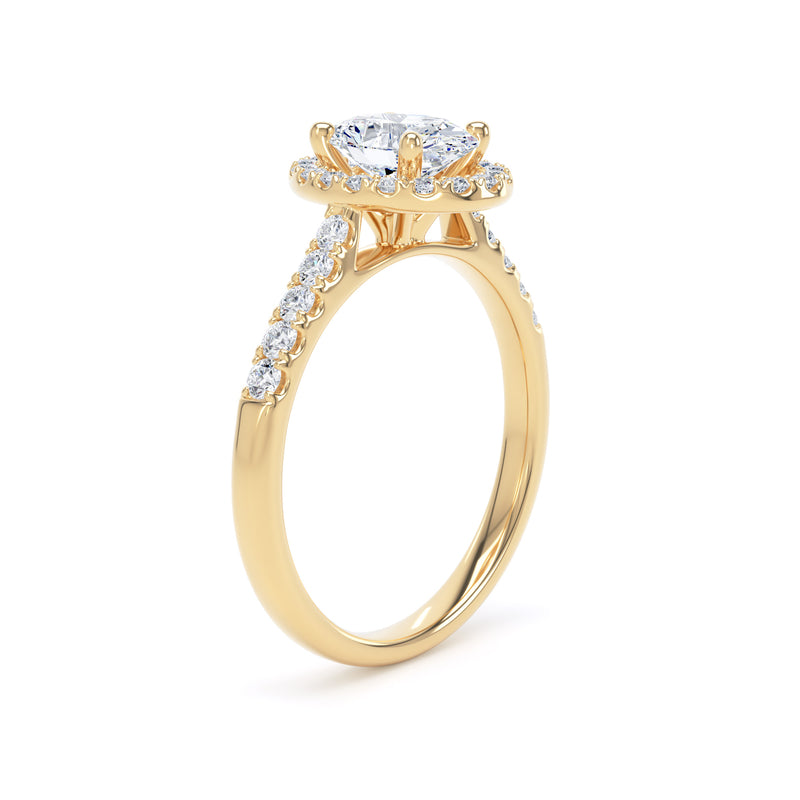 Oval Diamond Halo Ring With Ten Diamond Set Band In 18K Solid Gold