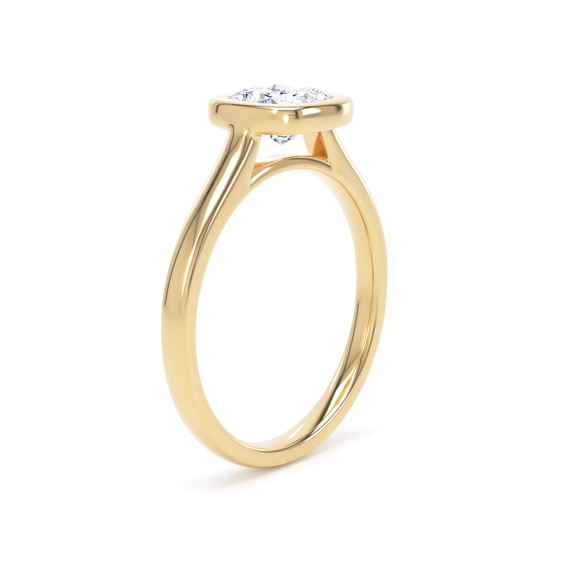 Cushion Cut Bezel Set Diamond Ring In 18K Solid Gold