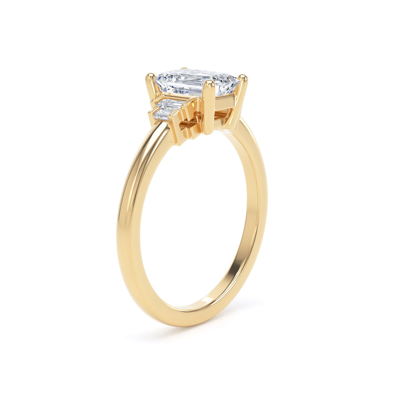 Emerald Cut Five Stone Diamond Ring In 18K Solid Gold
