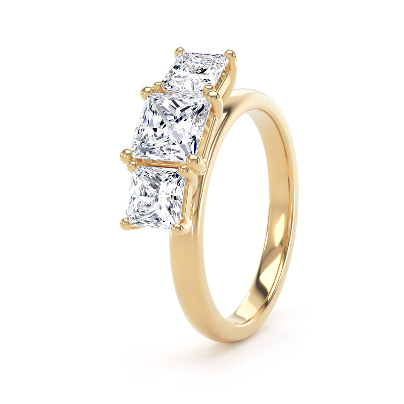 Princess Diamond Trilogy Ring In 18K Solid Gold