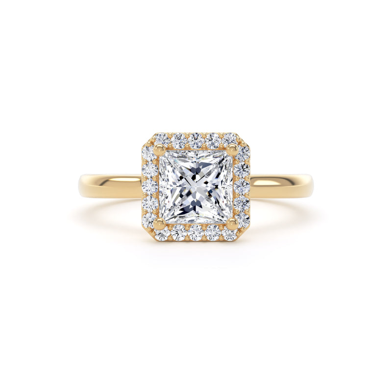 Princess Diamond Halo Ring In 18K Solid Gold