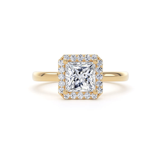 Princess Diamond Halo Ring In 18K Solid Gold