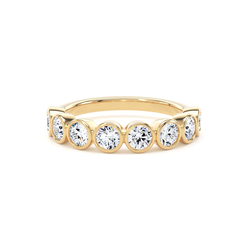 Round Cut Bezel Set Diamond Half Eternity Band In 18K Solid Gold