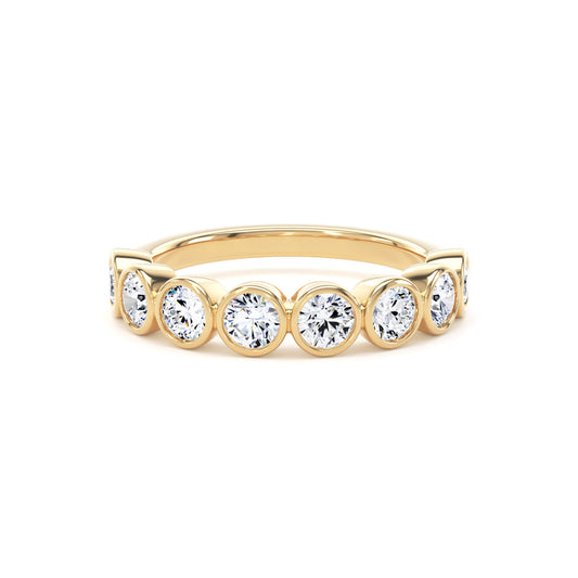 Round Cut Bezel Set Diamond Half Eternity Band In 18K Solid Gold