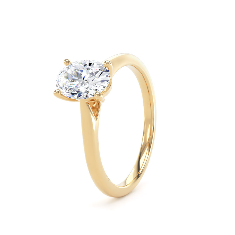 Oval Diamond Solitaire Ring With Gallery Rail In 18K Solid Gold
