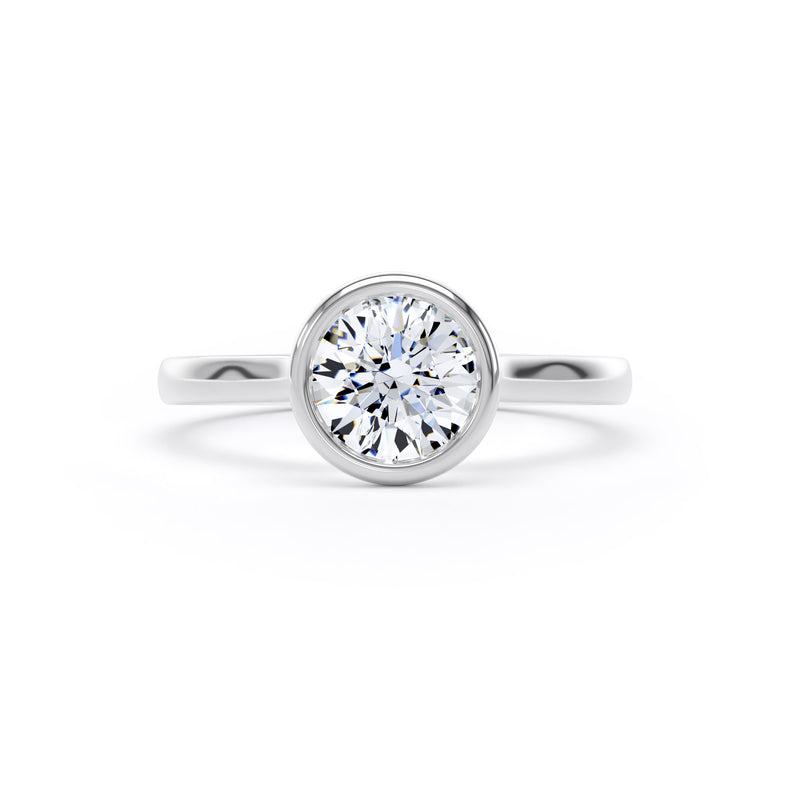 Round Brilliant Bezel Set Solitaire Diamond Ring In 18K Solid Gold