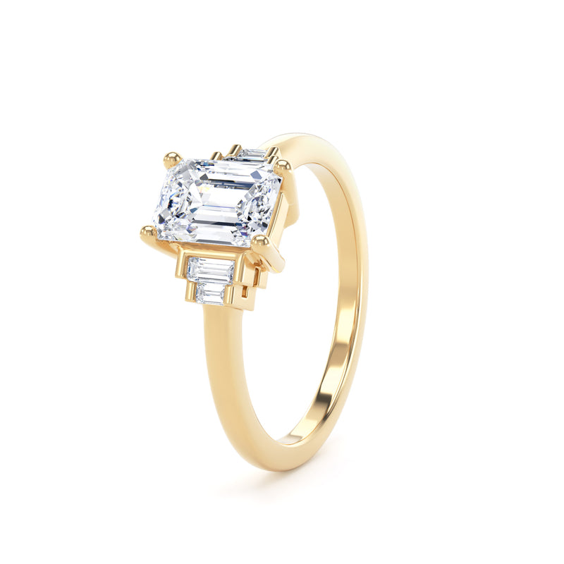 Emerald Cut Five Stone Diamond Ring In 18K Solid Gold