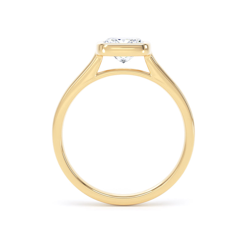 Cushion Cut Bezel Set Diamond Ring In 18K Solid Gold