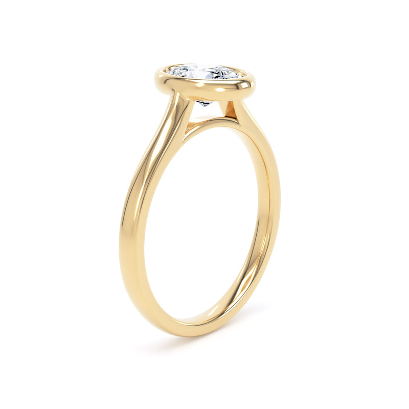 Oval Diamond Traditional Bezel Set Ring In 18K Solid Gold
