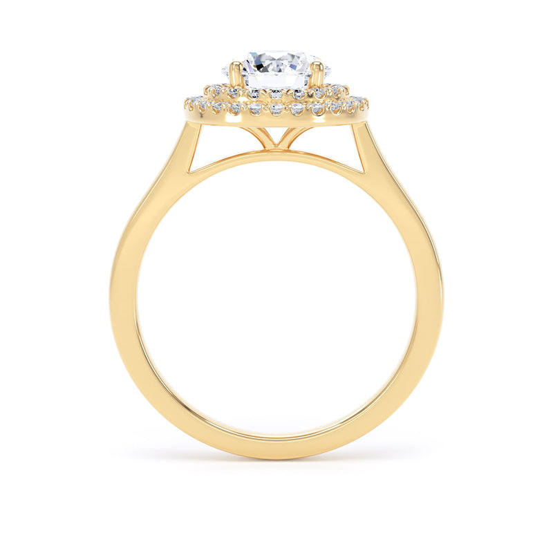 Round Brilliant Diamond Double Halo Ring With Plain Band In 18K Solid Gold