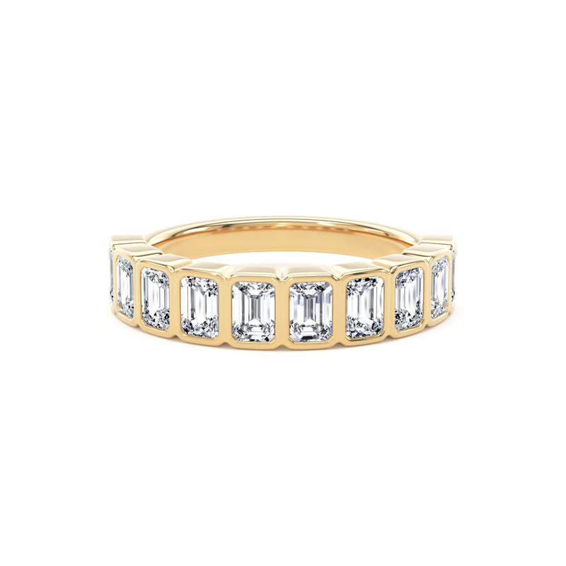 Emerald Cut Bezel Set Diamond Eternity Band In 18K Solid Gold