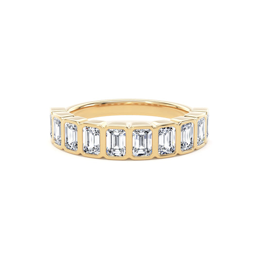Emerald Cut Bezel Set Diamond Eternity Band In 18K Solid Gold