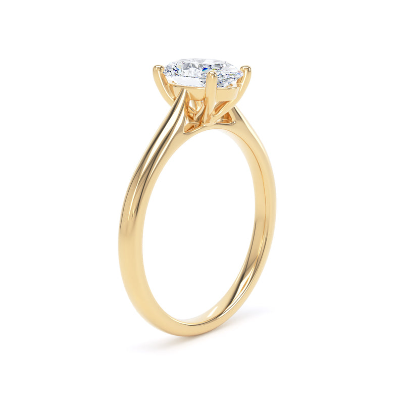 Oval Diamond Solitaire Ring With Gallery Rail In 18K Solid Gold