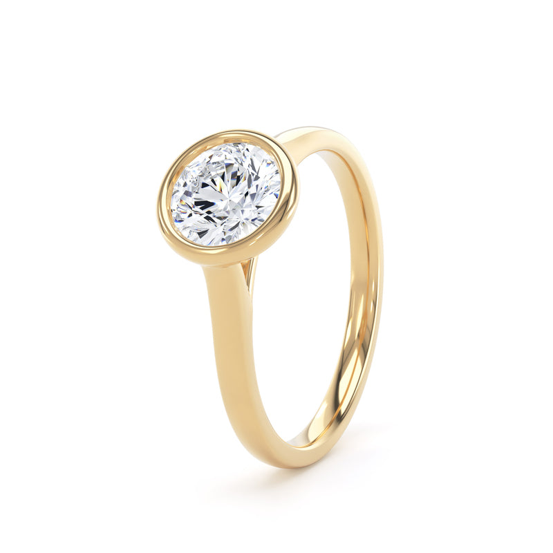 Round Brilliant Bezel Set Solitaire Diamond Ring In 18K Solid Gold