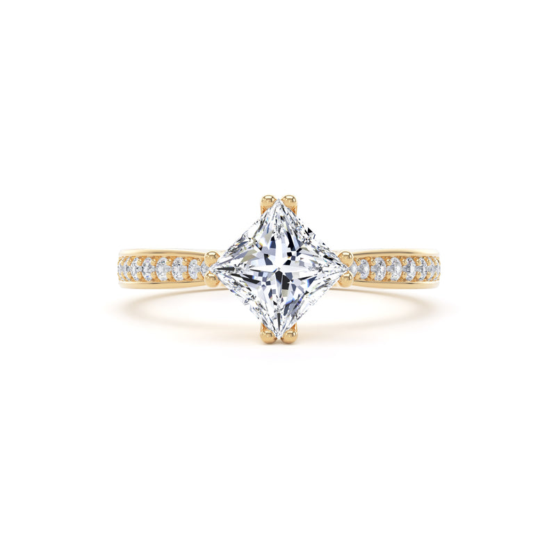 Oblique Princess Diamond Solitaire Ring With Encrusted Band In 18K Solid Gold