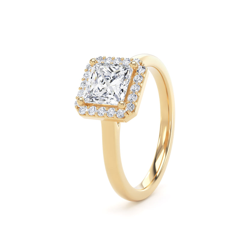 Princess Diamond Halo Ring In 18K Solid Gold