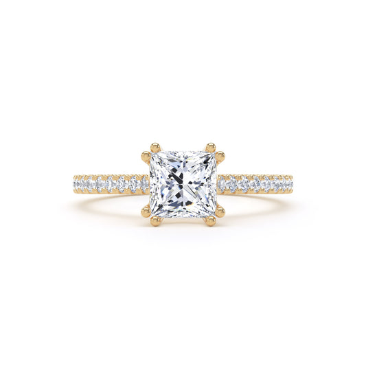 Princess Diamond Eight Prong Solitaire Ring With Encrusted Band In 18K Solid Gold