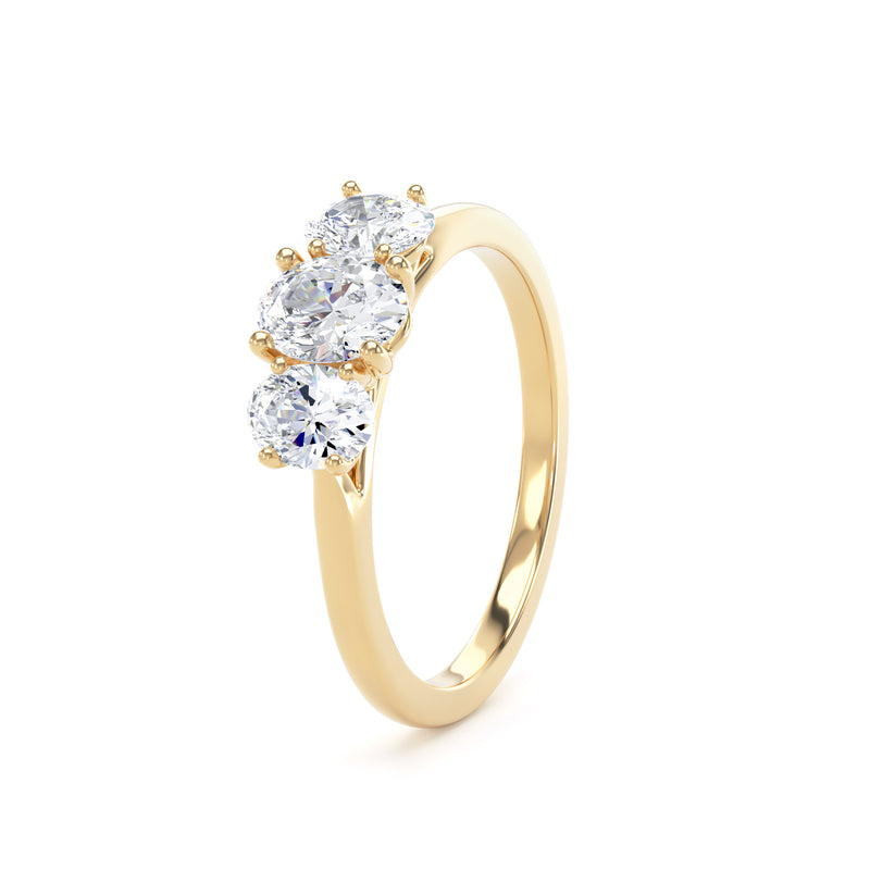 Oval Diamond Graduated Trilogy Ring In 18K Solid Gold
