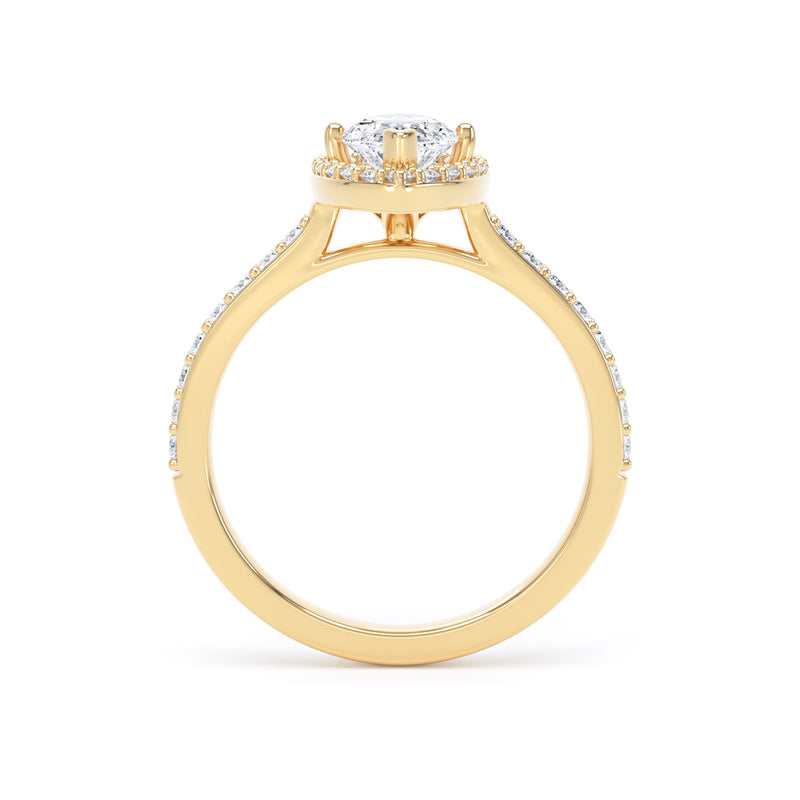 Marquise Cut Diamond Halo Ring With Encrusted Band In 18K Solid Gold