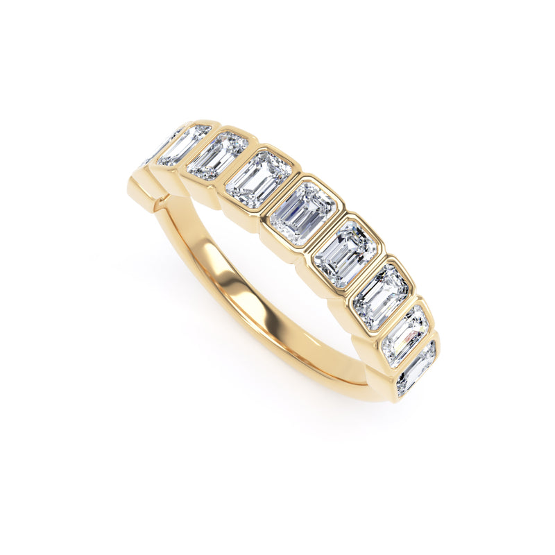 Emerald Cut Bezel Set Diamond Eternity Band In 18K Solid Gold