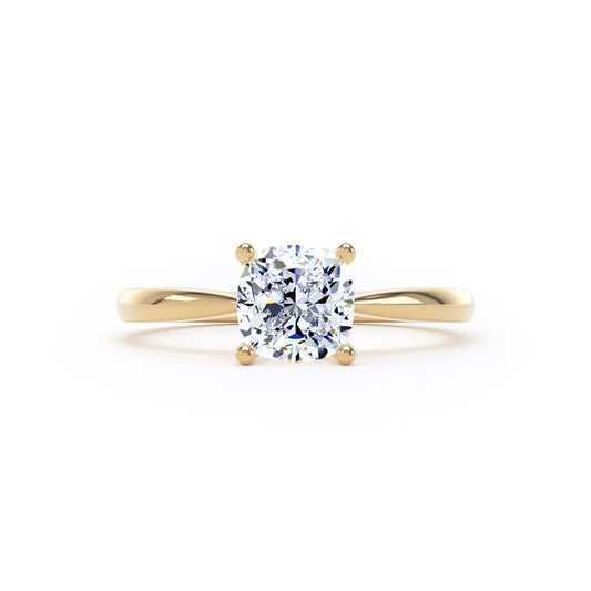 Cushion Cut Diamond Solitaire Ring In 18K Solid Gold