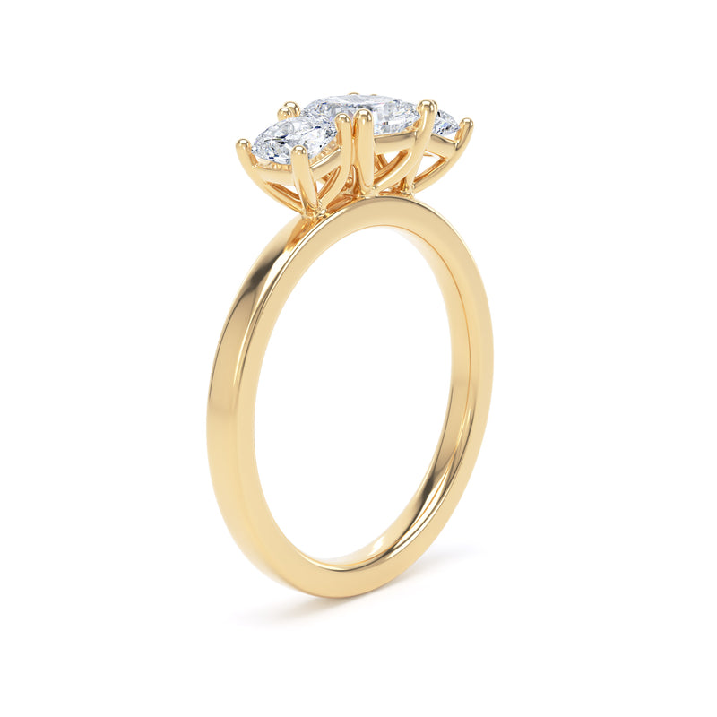 Cushion Cut Diamond Trilogy Ring In 18K Solid Gold