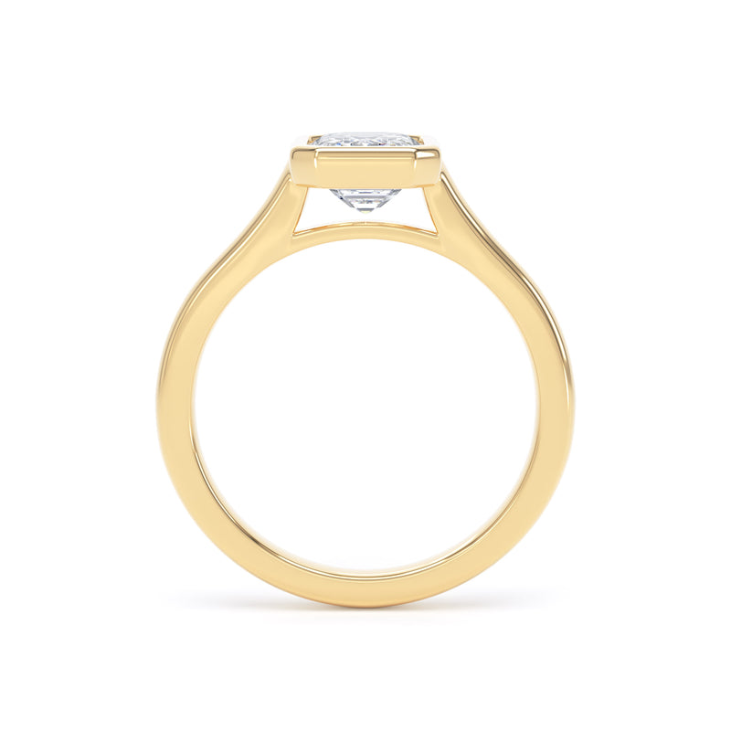 Emerald Cut Bezel Set Diamond Solitaire Ring In 18K Solid Gold
