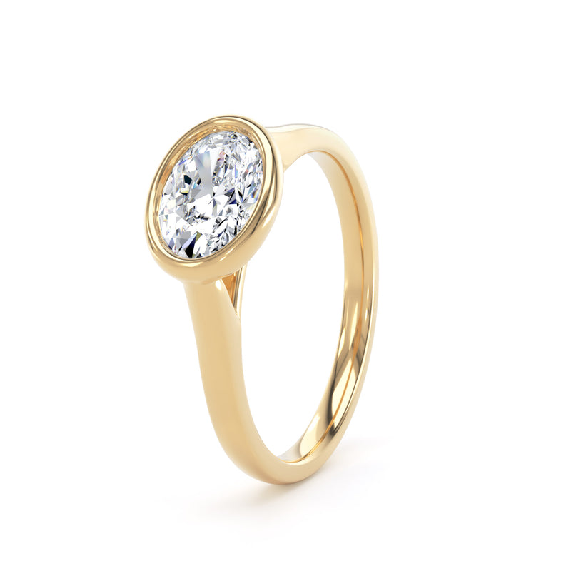 Oval Diamond Bezel Set East To West Ring In 18K Solid Gold