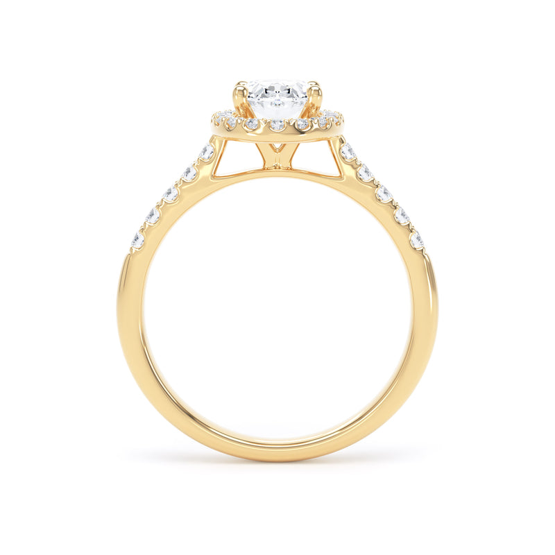 Oval Diamond Halo Ring With Ten Diamond Set Band In 18K Solid Gold