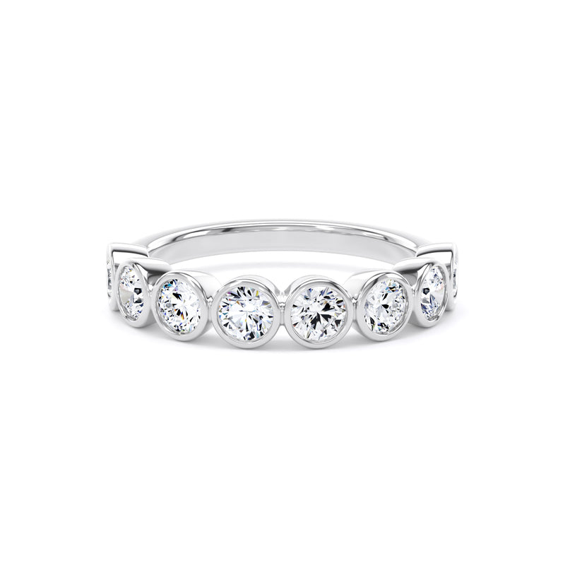 Round Cut Bezel Set Diamond Half Eternity Band In 18K Solid Gold